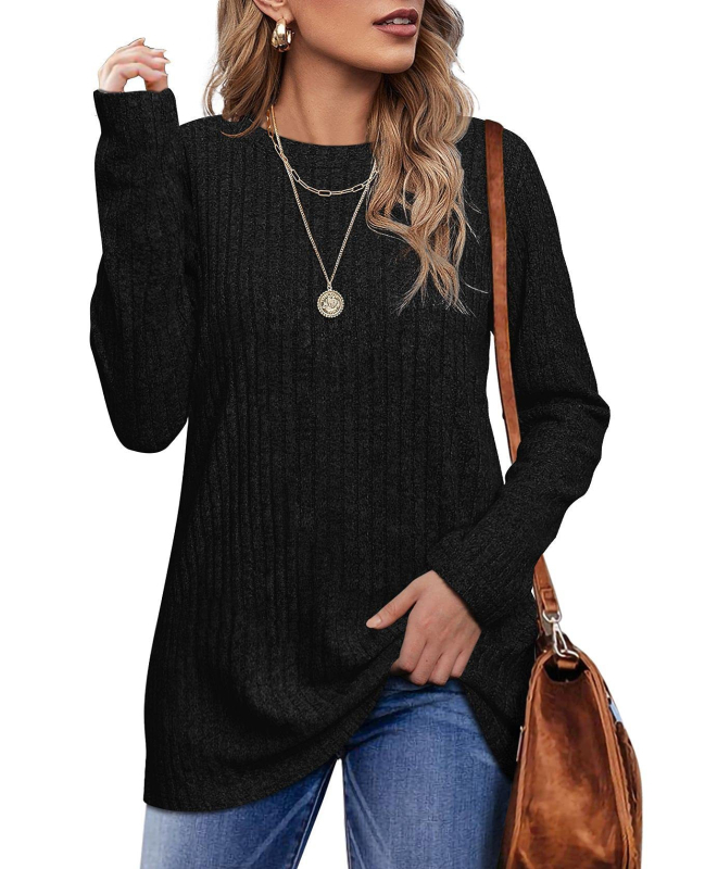 Amazoni piiriülene Euroopa ja Ameerika väliskaubandus 2024. aasta uus sügis-talvine ümara kaelusega liivakastiga ühevärviline jope, pikkade varrukatega T-särk naistele