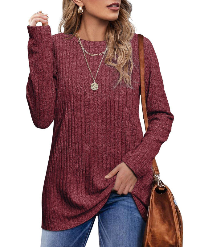 Amazoni piiriülene Euroopa ja Ameerika väliskaubandus 2024. aasta uus sügis-talvine ümara kaelusega liivakastiga ühevärviline jope, pikkade varrukatega T-särk naistele