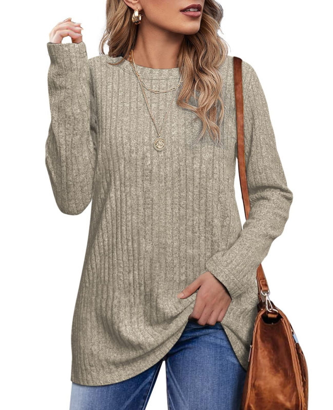 Amazoni piiriülene Euroopa ja Ameerika väliskaubandus 2024. aasta uus sügis-talvine ümara kaelusega liivakastiga ühevärviline jope, pikkade varrukatega T-särk naistele