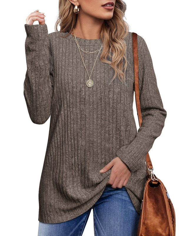 Amazoni piiriülene Euroopa ja Ameerika väliskaubandus 2024. aasta uus sügis-talvine ümara kaelusega liivakastiga ühevärviline jope, pikkade varrukatega T-särk naistele