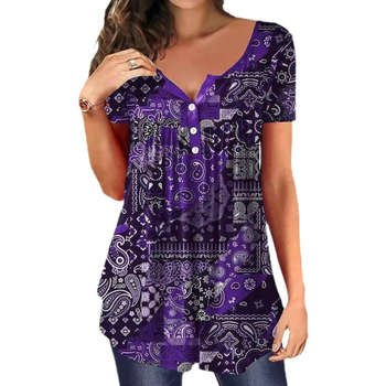 2023 Ευρωπαϊκό, Αμερικανικό, Ασιατικό άλογο καλοκαίρι, νέο χαλαρό μπλουζάκι με κουμπιά και λαιμόκοψη V, casual 3D τυπωμένο κοντομάνικο μπλουζάκι