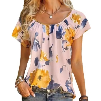 2024 Европейски и американски трансгранични нови топове с къс ръкав и кръгло деколте