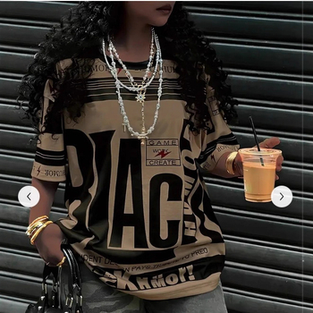 Retro värviblokeeritud lahtise ümara kaelusega digitaalselt trükitud naiste T-särk suvine vabaaja tänavamood sportlik kiiresti kuivav lühikeste varrukatega trendikas bränd