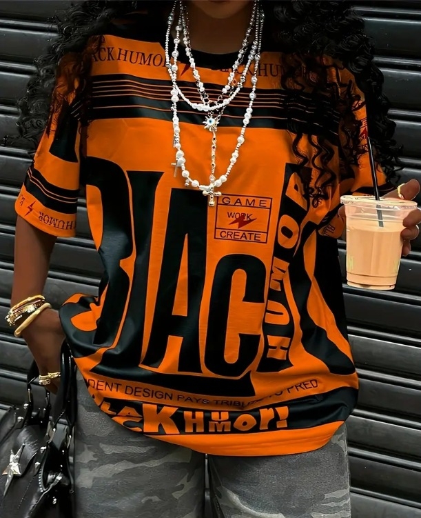 Retro värviblokeeritud lahtise ümara kaelusega digitaalselt trükitud naiste T-särk suvine vabaaja tänavamood sportlik kiiresti kuivav lühikeste varrukatega trendikas bränd