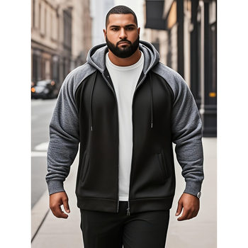 Мъжки суичър с качулка тип „кенгуру“ с контрастен дизайн, европейски и американски, трансграничен, 2025 г., размер „Plus Size“, двоен контраст