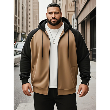 Мъжки суичър с качулка тип „кенгуру“ с контрастен дизайн, европейски и американски, трансграничен, 2025 г., размер „Plus Size“, двоен контраст