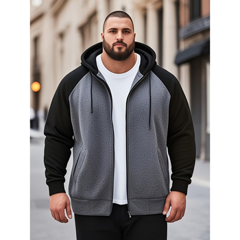 Мъжки суичър с качулка тип „кенгуру“ с контрастен дизайн, европейски и американски, трансграничен, 2025 г., размер „Plus Size“, двоен контраст