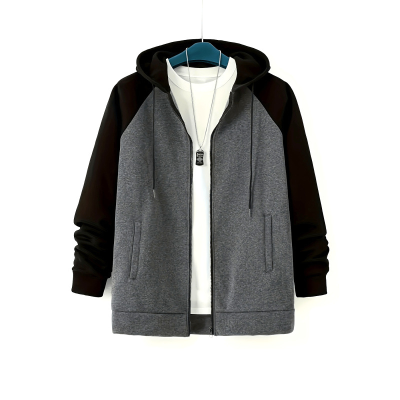 2025. aasta Euroopa ja Ameerika päritolu meeste pluss-suuruses kontrastne kapuutsiga dressipluus kängurutaskuga, topeltkontrastne