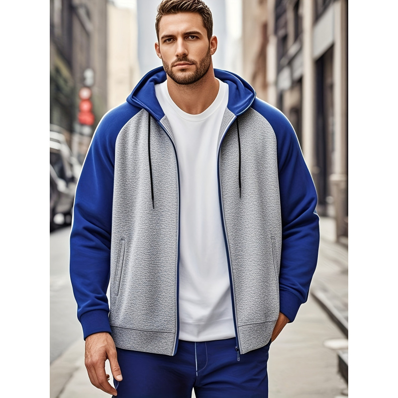 2025. aasta Euroopa ja Ameerika päritolu meeste pluss-suuruses kontrastne kapuutsiga dressipluus kängurutaskuga, topeltkontrastne