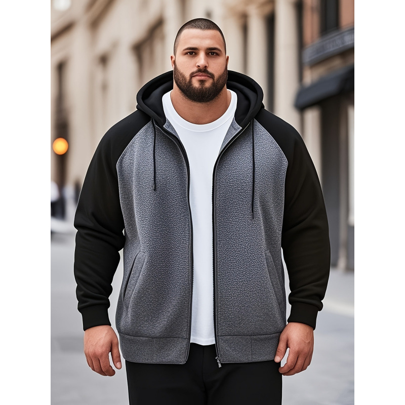 2025. aasta Euroopa ja Ameerika päritolu meeste pluss-suuruses kontrastne kapuutsiga dressipluus kängurutaskuga, topeltkontrastne