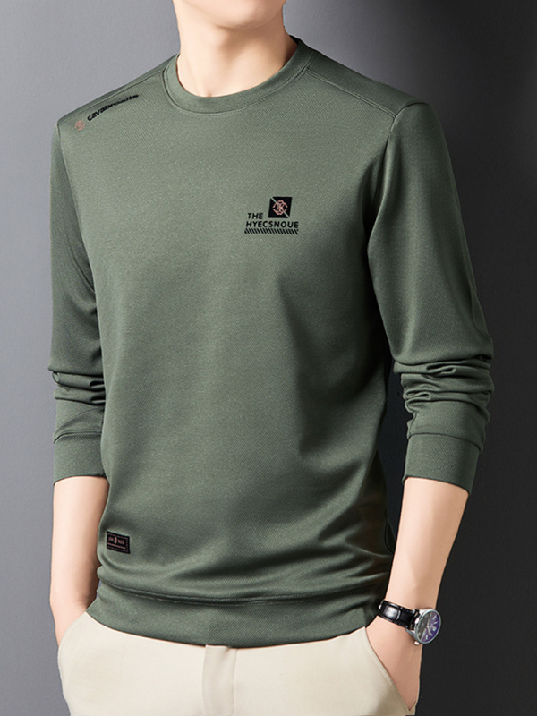 Piiriülene hulgimüük 2024. aasta kevad- ja sügiskollektsioonist uus ümara kaelusega ühevärviline keskealiste meeste pikkade varrukatega T-särk, kampsun, vabaaja alussärk