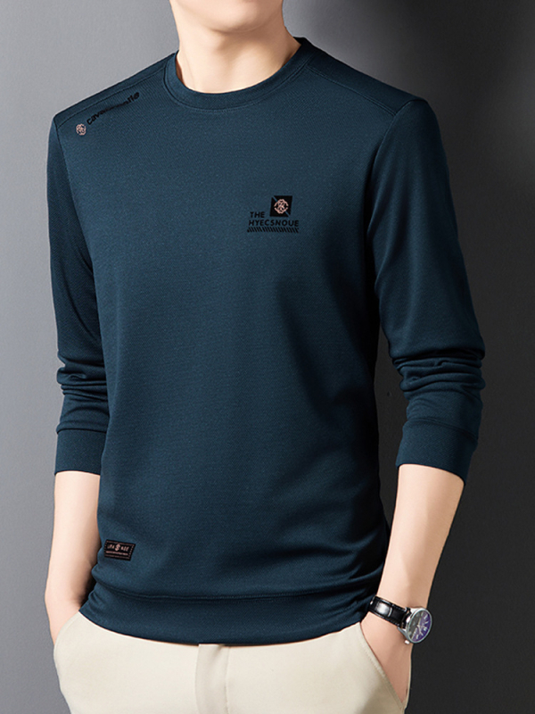 Piiriülene hulgimüük 2024. aasta kevad- ja sügiskollektsioonist uus ümara kaelusega ühevärviline keskealiste meeste pikkade varrukatega T-särk, kampsun, vabaaja alussärk