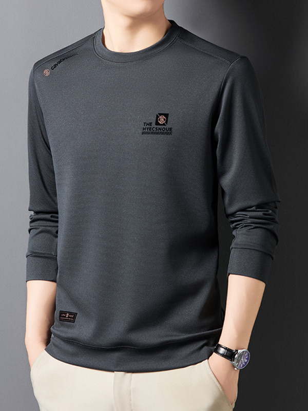 Piiriülene hulgimüük 2024. aasta kevad- ja sügiskollektsioonist uus ümara kaelusega ühevärviline keskealiste meeste pikkade varrukatega T-särk, kampsun, vabaaja alussärk