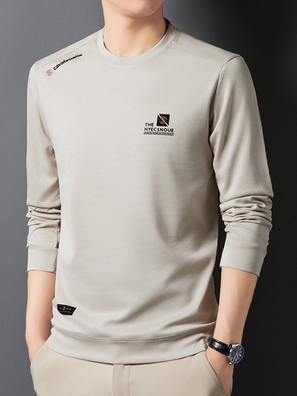 Piiriülene hulgimüük 2024. aasta kevad- ja sügiskollektsioonist uus ümara kaelusega ühevärviline keskealiste meeste pikkade varrukatega T-särk, kampsun, vabaaja alussärk