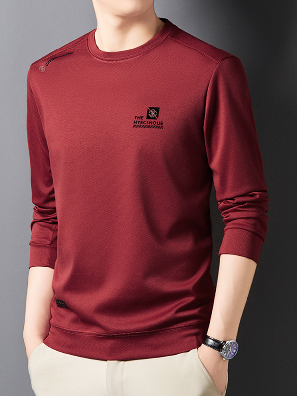 Piiriülene hulgimüük 2024. aasta kevad- ja sügiskollektsioonist uus ümara kaelusega ühevärviline keskealiste meeste pikkade varrukatega T-särk, kampsun, vabaaja alussärk