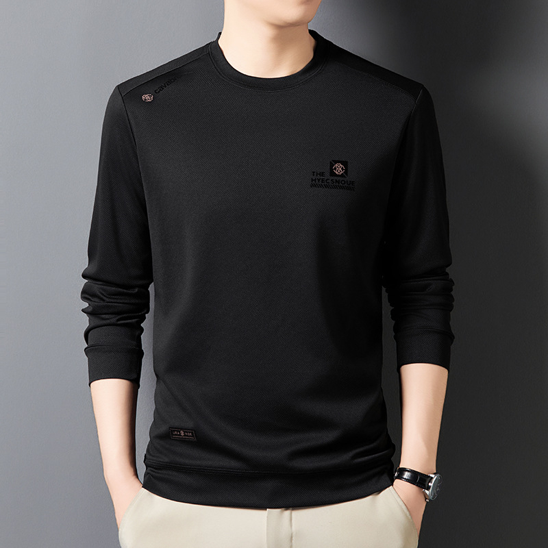 Piiriülene hulgimüük 2024. aasta kevad- ja sügiskollektsioonist uus ümara kaelusega ühevärviline keskealiste meeste pikkade varrukatega T-särk, kampsun, vabaaja alussärk