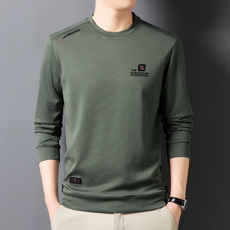 Piiriülene hulgimüük 2024. aasta kevad- ja sügiskollektsioonist uus ümara kaelusega ühevärviline keskealiste meeste pikkade varrukatega T-särk, kampsun, vabaaja alussärk