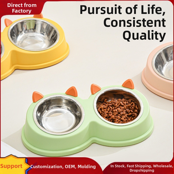 Kassikõrvad roostevabast terasest Lemmikloomakauss koerakauss kassikauss koeratoidukauss kassitoidukauss koera ja kassi söömise ja joomise topeltkaussiga lauanõud