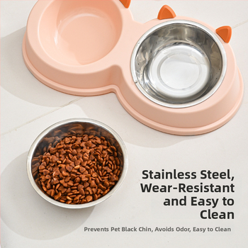 Αυτιά γάτας από ανοξείδωτο ατσάλι Μπολ για κατοικίδια, μπολ για σκύλους, μπολ για γάτες, μπολ με τροφή για σκύλους, μπολ με τροφή για γάτες, φαγητά και ποτά για σκύλους και γάτες, διπλό μπολ, επιτραπέζια σκεύη