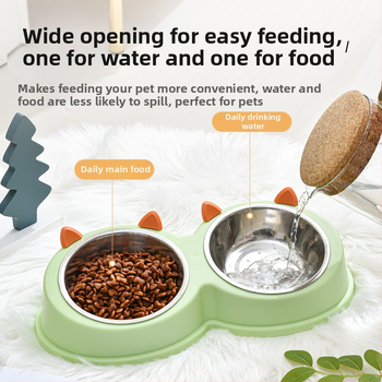 Αυτιά γάτας από ανοξείδωτο ατσάλι Μπολ για κατοικίδια, μπολ για σκύλους, μπολ για γάτες, μπολ με τροφή για σκύλους, μπολ με τροφή για γάτες, φαγητά και ποτά για σκύλους και γάτες, διπλό μπολ, επιτραπέζια σκεύη