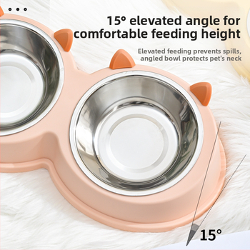 Αυτιά γάτας από ανοξείδωτο ατσάλι Μπολ για κατοικίδια, μπολ για σκύλους, μπολ για γάτες, μπολ με τροφή για σκύλους, μπολ με τροφή για γάτες, φαγητά και ποτά για σκύλους και γάτες, διπλό μπολ, επιτραπέζια σκεύη