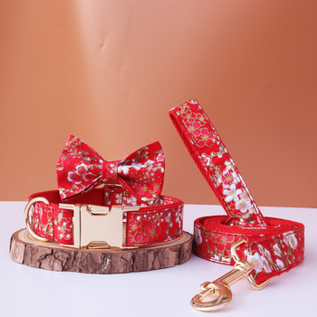 Κολάρο σκύλου ιαπωνικού τύπου με χρυσή σφραγίδα και λουρί με φιόγκο, προσαρμόσιμο μεταλλικό αξεσουάρ με χαραγμένη αγκράφα για κατοικίδια