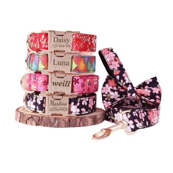 Κολάρο σκύλου ιαπωνικού τύπου με χρυσή σφραγίδα και λουρί με φιόγκο, προσαρμόσιμο μεταλλικό αξεσουάρ με χαραγμένη αγκράφα για κατοικίδια