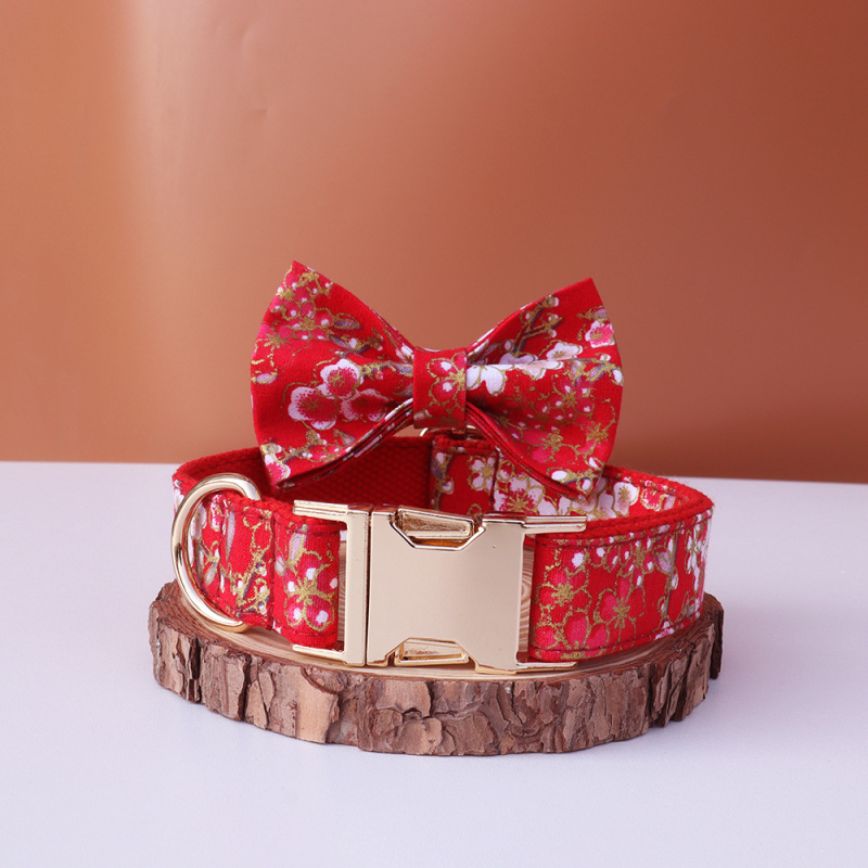 Jaapani stiilis kullatud koerakaelarihm lipsusõlmega, kohandatav graveeritud metallpandlaga lemmikloomaaksessuaar