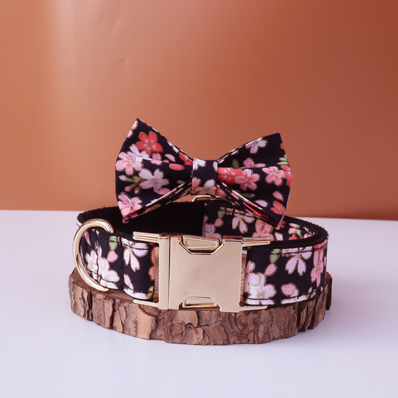 Jaapani stiilis kullatud koerakaelarihm lipsusõlmega, kohandatav graveeritud metallpandlaga lemmikloomaaksessuaar