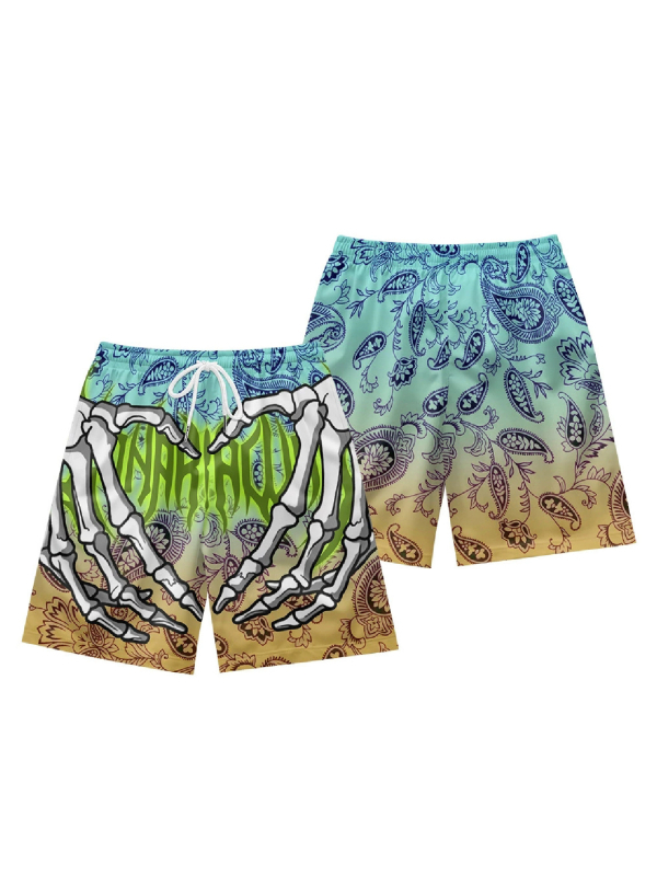 Euroopa ja Ameerika suvised meeste lühikesed püksid, tänavamoe hiphop vabaaja 3D digitaaltrükiga pingutusnööriga rannapüksid