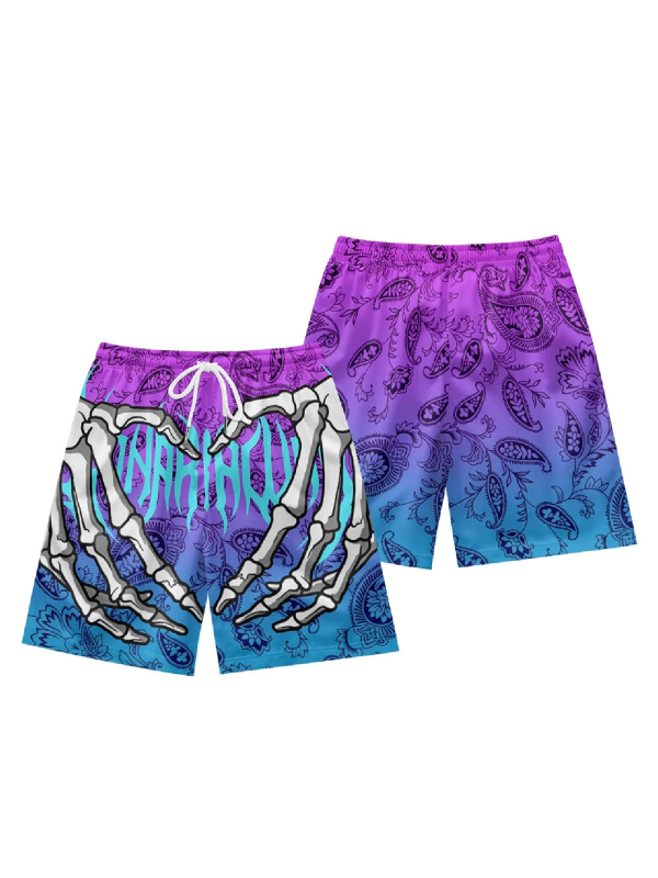 Euroopa ja Ameerika suvised meeste lühikesed püksid, tänavamoe hiphop vabaaja 3D digitaaltrükiga pingutusnööriga rannapüksid