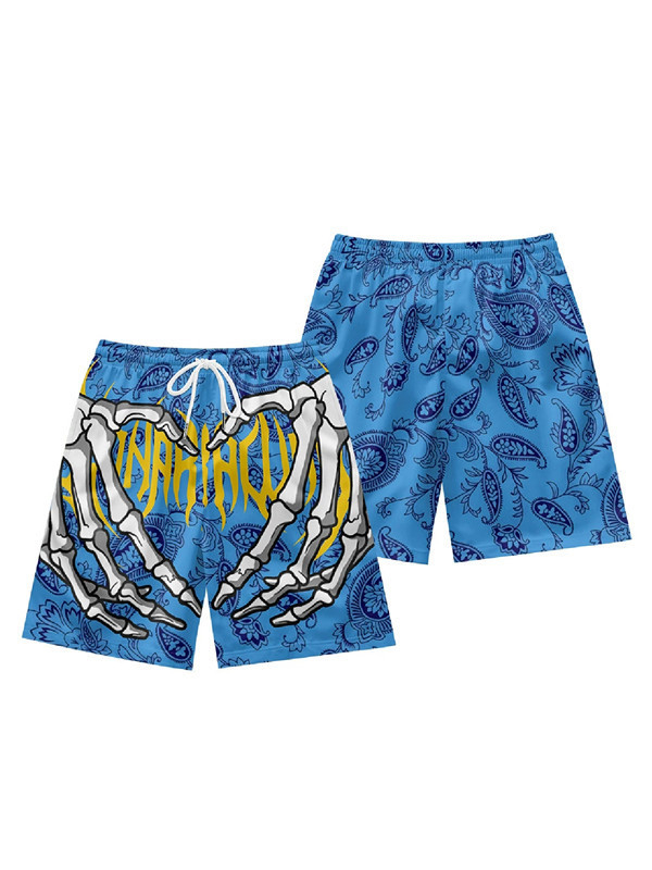 Euroopa ja Ameerika suvised meeste lühikesed püksid, tänavamoe hiphop vabaaja 3D digitaaltrükiga pingutusnööriga rannapüksid