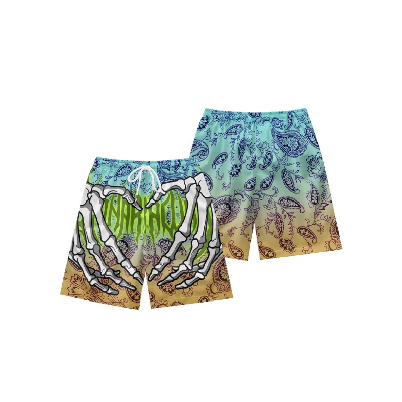 Euroopa ja Ameerika suvised meeste lühikesed püksid, tänavamoe hiphop vabaaja 3D digitaaltrükiga pingutusnööriga rannapüksid