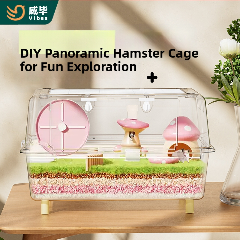 Cușcă pentru hamsteri, acrilică, panoramică, transparentă, pentru vilă de lux, cameră specială, ursul de aur, 60 de cuști de bază, cutie de hrănire, consumabile