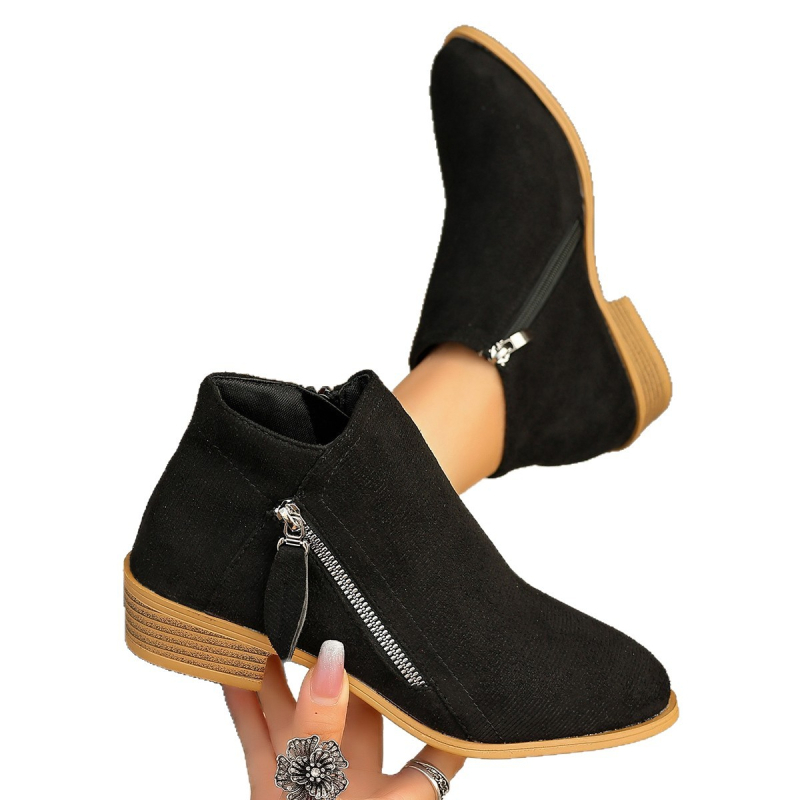 Γυναικεία ψηλοτάκουνα παπούτσια με χοντρό τακούνι, μεγάλα μεγέθη, 2025, νέα φθινοπωρινά φλατ παπούτσια, μοντέρνες βρετανικές κοντές μπότες, ευέλικτες μπότες