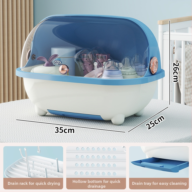 Naujų kūdikių buteliukų laikymo dėžutė, maisto papildų įrankis, nutekėjimo lentynėlė, kūdikių stalo įrankiai, dulkėms atspari atverčiama didelės talpos laikymo dėžutė