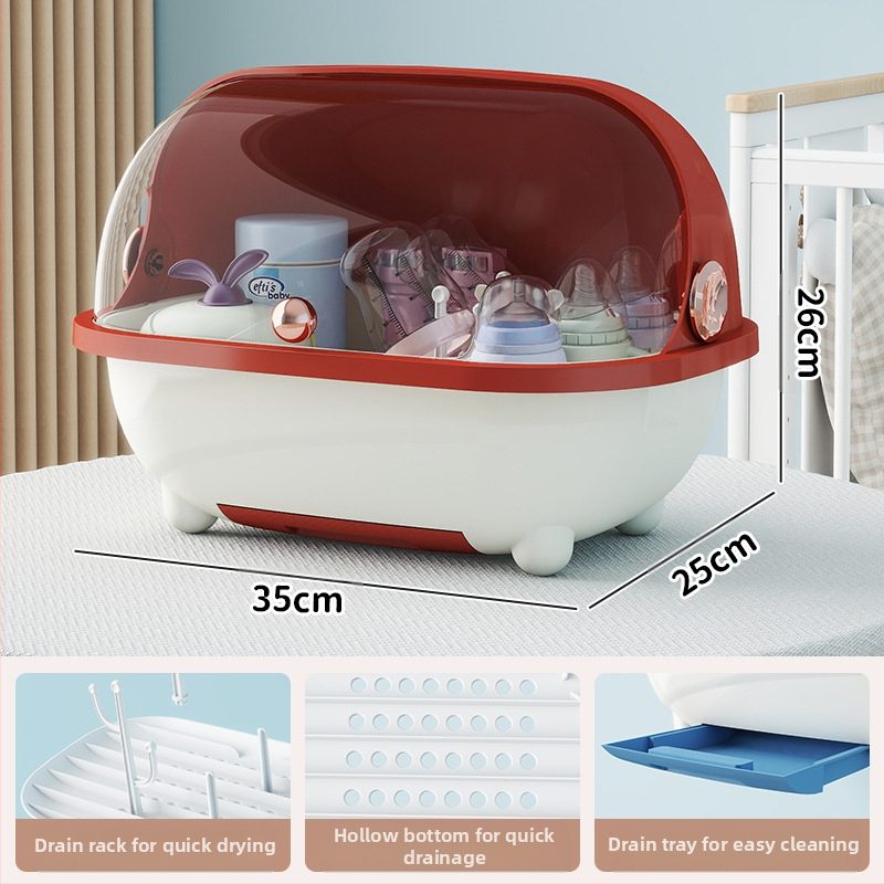 Naujų kūdikių buteliukų laikymo dėžutė, maisto papildų įrankis, nutekėjimo lentynėlė, kūdikių stalo įrankiai, dulkėms atspari atverčiama didelės talpos laikymo dėžutė