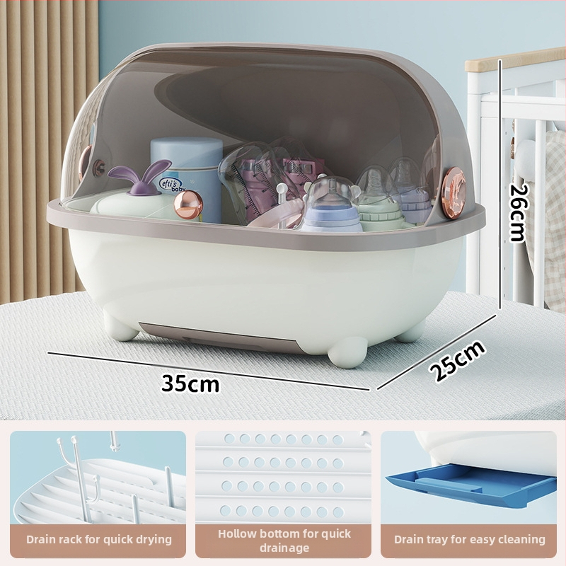 Naujų kūdikių buteliukų laikymo dėžutė, maisto papildų įrankis, nutekėjimo lentynėlė, kūdikių stalo įrankiai, dulkėms atspari atverčiama didelės talpos laikymo dėžutė