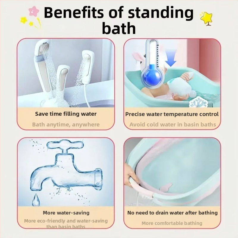 Вертикален душ за бебета, стояща вана за бебета, артефакт, противопадаща и противоплъзгаща се рамка за измиване на дупето на малко дете