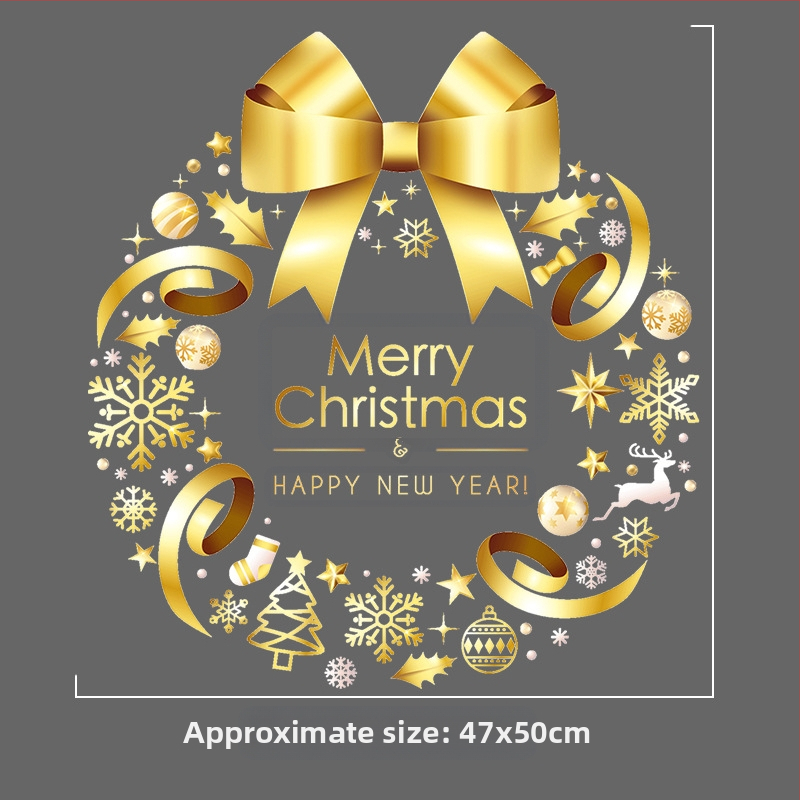 Jõulukaunistused 2025. aasta jõuluklaasikleebised, kuldsed jõulupuukleebised, ukse- ja aknapärja staatilised kleebised