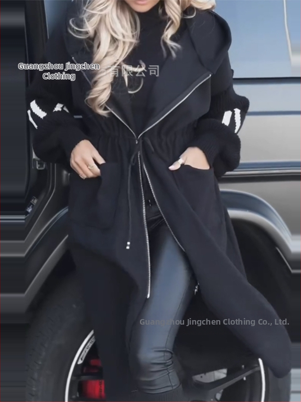 Amazon есен и зима 2024 ново трансгранично европейско и американско модно външнотърговско дамско ежедневно палто с качулка и дълги шевове