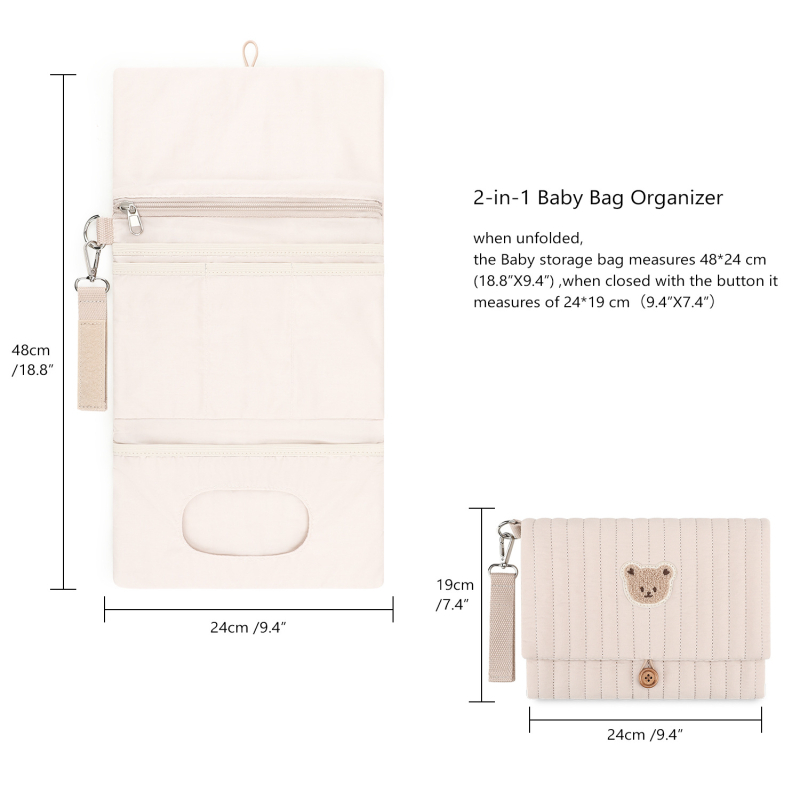 Kokkupandav ema ja beebi reisikott, rippuv multifunktsionaalne pakendi korraldaja kott, puhtast puuvillast mitme sektsiooniga hoiukott