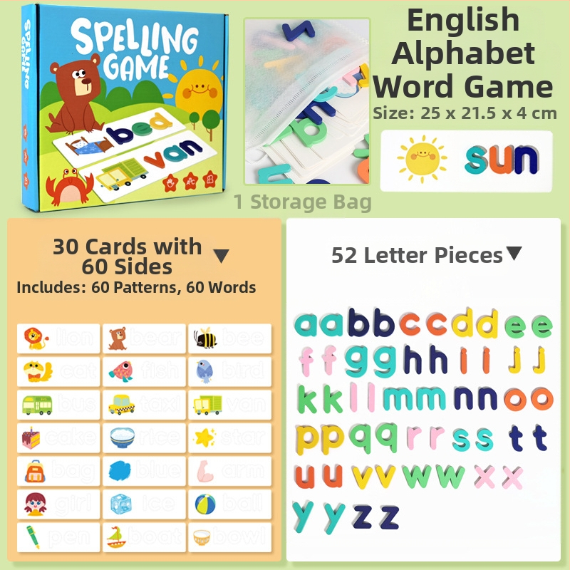 „Amazon“ linksmi magijos rašybos žodžių žaidimai vaikams, mokymo priemonės, 26 angliškos raidės, ankstyvojo ugdymo spalvoti pažintiniai žaislai