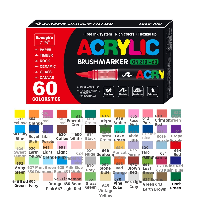 „Guangna 8101“ tiesioginio naudojimo skystas akrilinis žymeklis, 120/240 spalvų, minkšta galvute, studentų dailės rankinis piešimas grafiti rašikliui