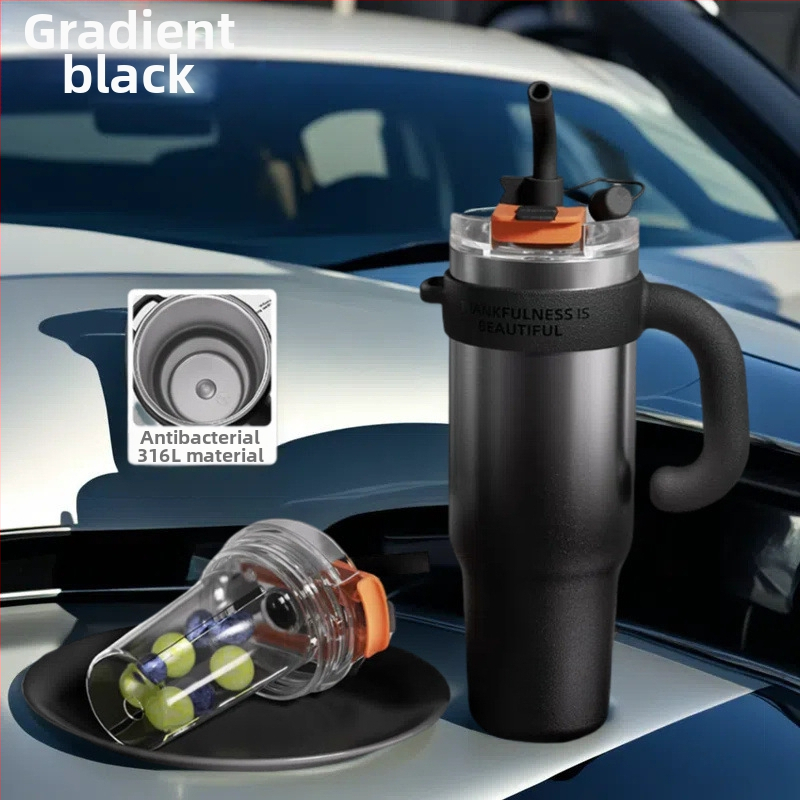 Didelės talpos termosinis puodelis su ledo puodeliu, 346 l, nerūdijančio plieno, vyriškas naujas šiaudinis vandens puodelis, šaltas puodelis, populiarus