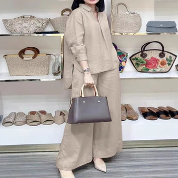 Κοστούμι Amazon 2025 Ριχτό πουκάμισο με μακριά μανίκια, παντελόνι με φαρδιά μπατζάκια, μονόχρωμο, κομψό, casual, vintage κοστούμι