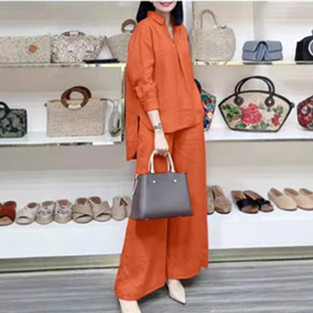 Κοστούμι Amazon 2025 Ριχτό πουκάμισο με μακριά μανίκια, παντελόνι με φαρδιά μπατζάκια, μονόχρωμο, κομψό, casual, vintage κοστούμι