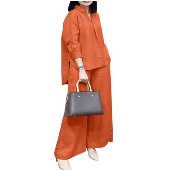 Κοστούμι Amazon 2025 Ριχτό πουκάμισο με μακριά μανίκια, παντελόνι με φαρδιά μπατζάκια, μονόχρωμο, κομψό, casual, vintage κοστούμι