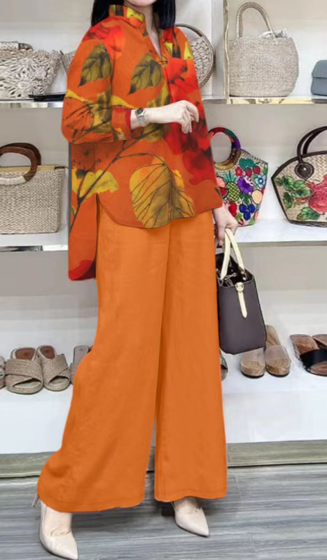 2025. aasta Amazoni ülikond, lahtised ringid, pikkade varrukatega särk, laiad püksid, ühevärviline, elegantne vabaaja vintage ülikond