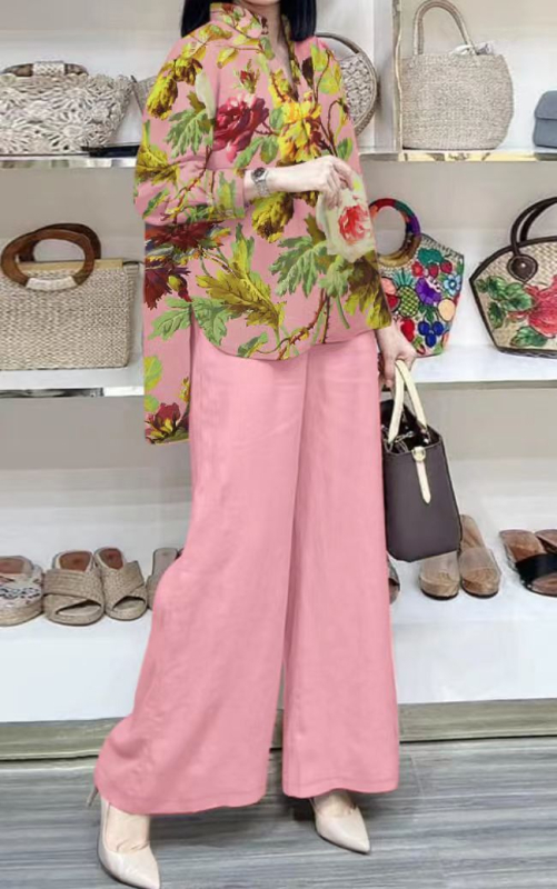 2025. aasta Amazoni ülikond, lahtised ringid, pikkade varrukatega särk, laiad püksid, ühevärviline, elegantne vabaaja vintage ülikond